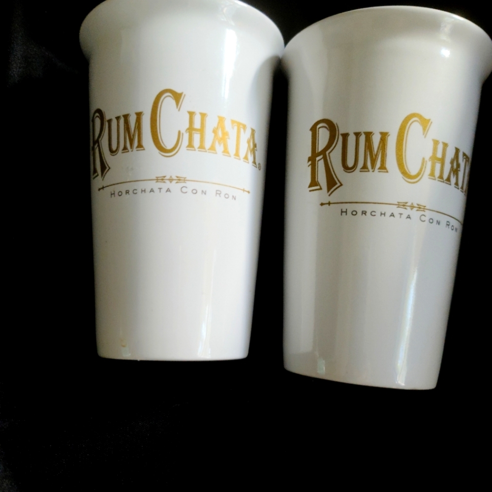 2 Rum Chata tumbers white with logo ceramic